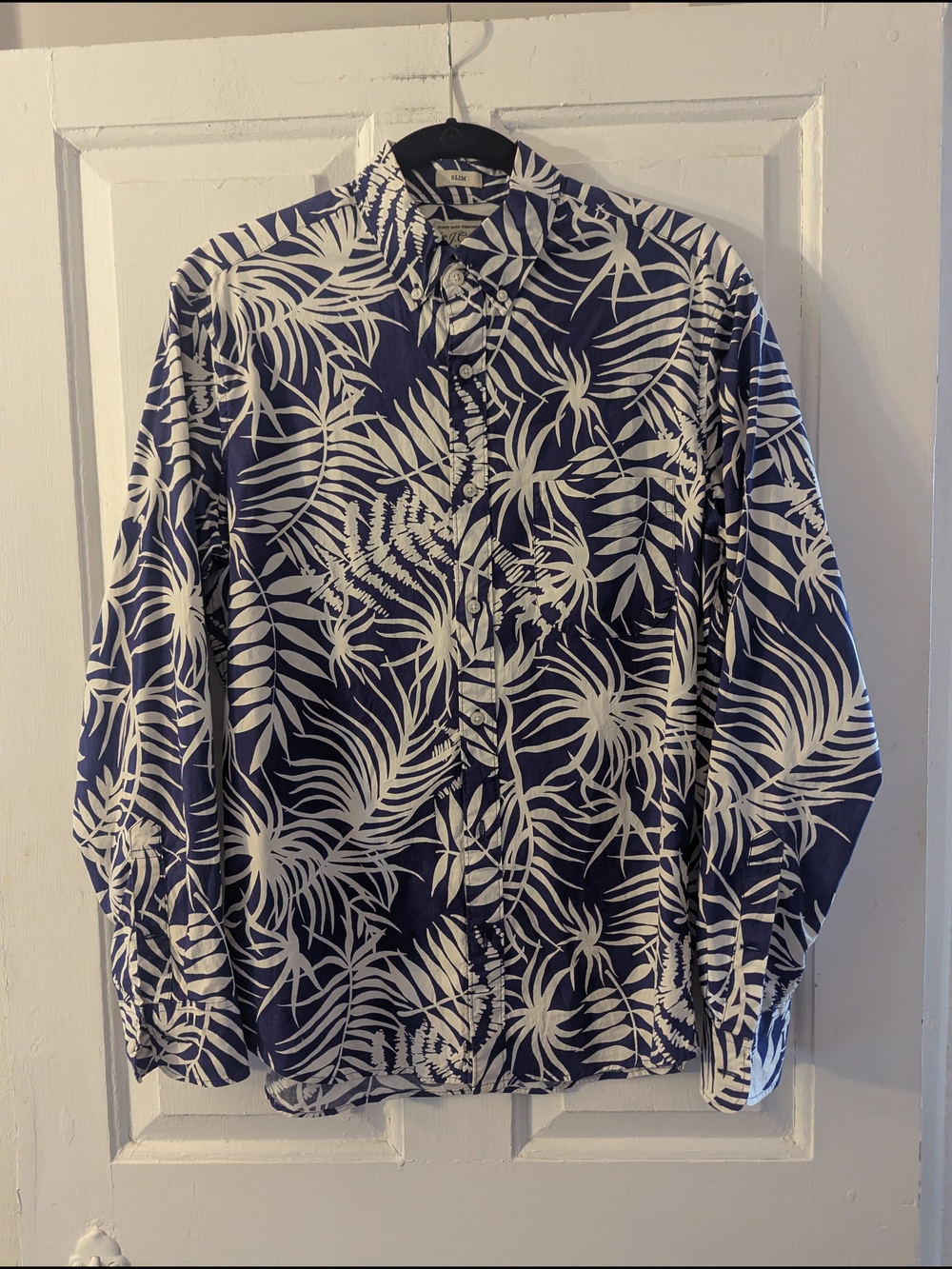 J. Crew Navy and White Abstract Leaf Shirt - Slim